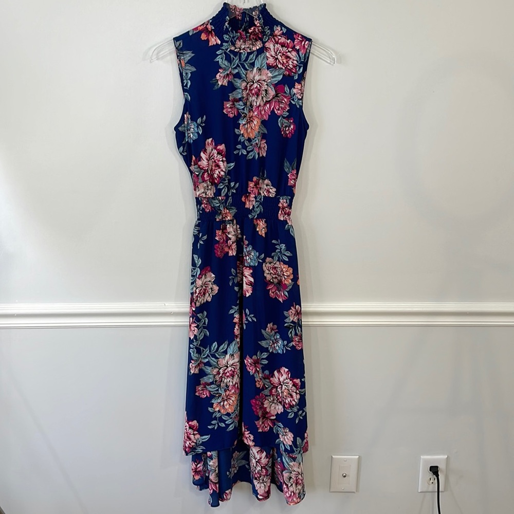 Nanette Lepore Floral Blue Smocked Shift Dress Sz 6